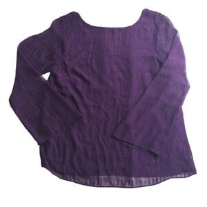 AB Studio Purple Layered Sheer Embroidered Bell Sleeves Blouse XL